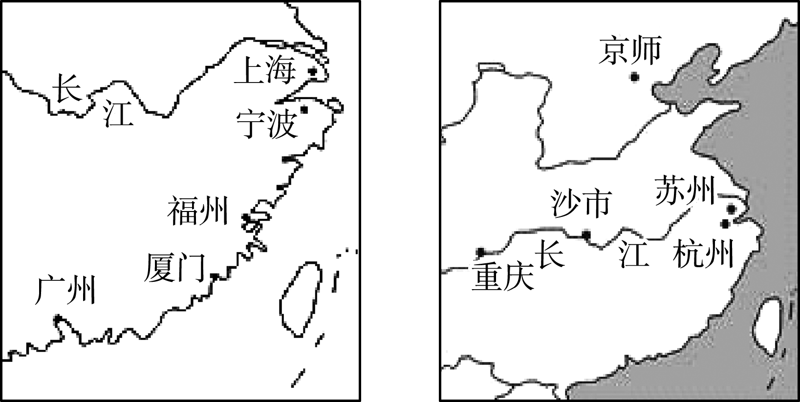 以下是近代两次侵华战争后开放的通商口岸示意图,其变化能够反映( )