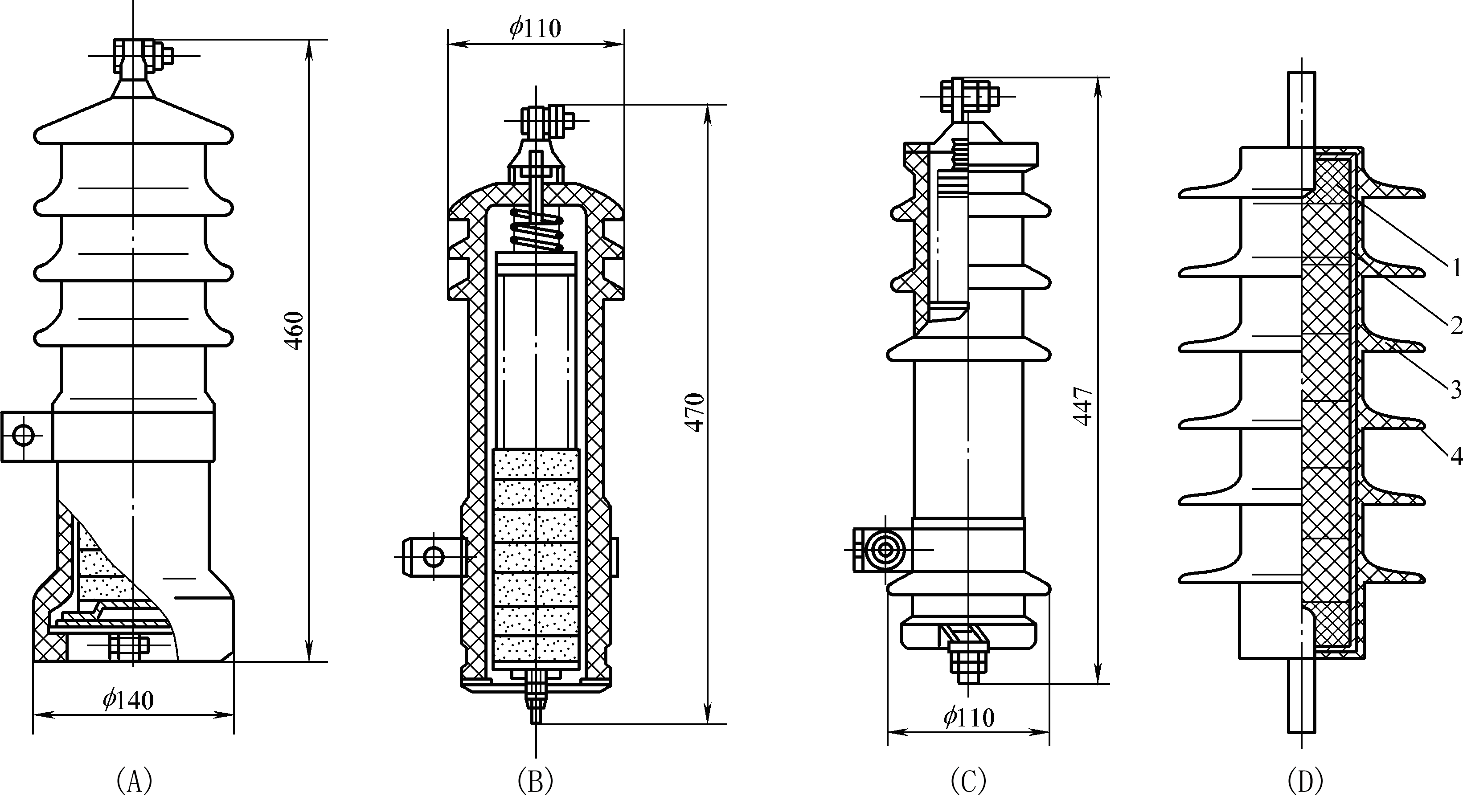 阀型避雷器主要由瓷套,火花间隙和阀型电阻片组成,其外形结构如下图